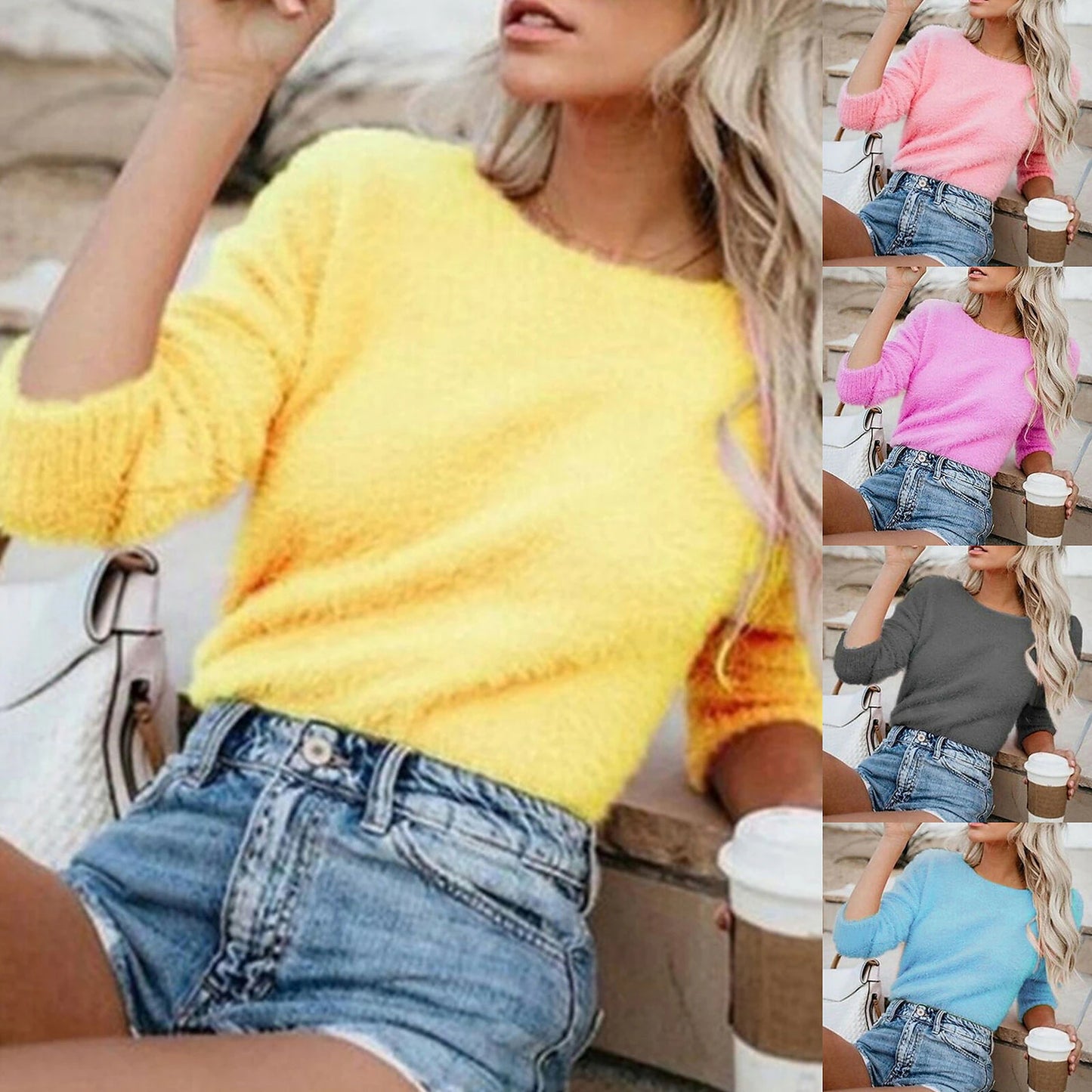 Women's Pullover Sweater Jumper Crew Neck Fuzzy Knit Polyester Oversized Fall Winter Regular Going out Weekend Stylish Casual Soft Long Sleeve Pure Color Black White Army Green S M L