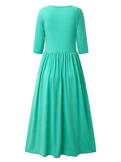 Women's Dress - Casual Dress Summer Dress Pleated Dress Plain Ruched Button V Neck Midi Dress Fashion Basic Outdoor Daily Half Sleeve Loose Fit Dark Green Green Summer Spring S M L XL XXL