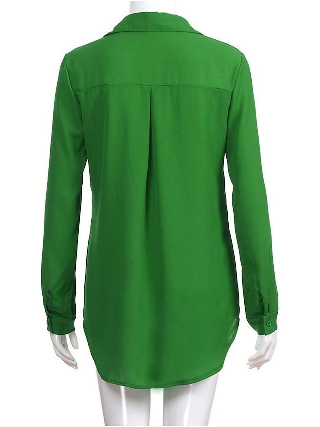 Women's Blouse Shirt Plain Shirt Collar Business Basic Elegant Tops Blue Yellow Gray - LuckyFash™