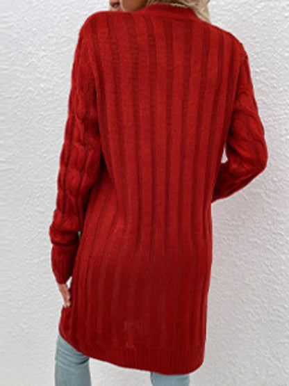 Women's Cardigan Sweater Cowl Cable Knit Faux Fur Button Pocket Summer Fall Long Daily Holiday Going out Stylish Casual Soft Long Sleeve Solid Color Black Yellow Light Green S M L