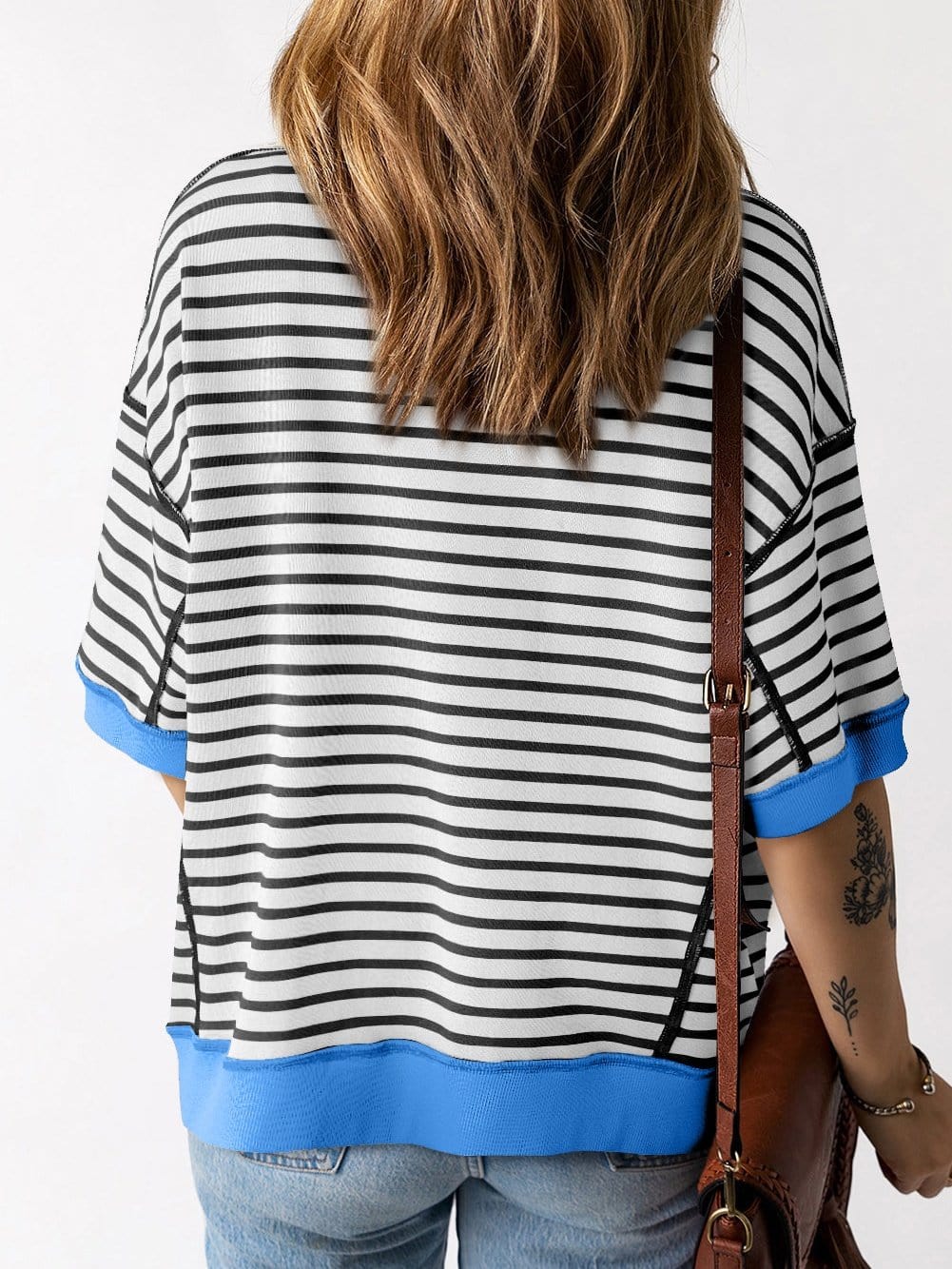 Oversized Black Striped High Low T Shirt with Edgy Exposed Seam