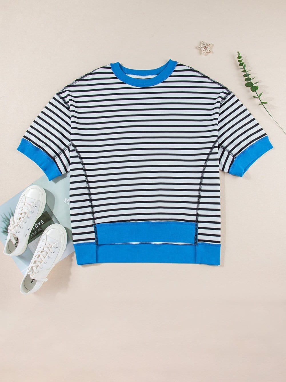 Oversized Black Striped High Low T Shirt with Edgy Exposed Seam