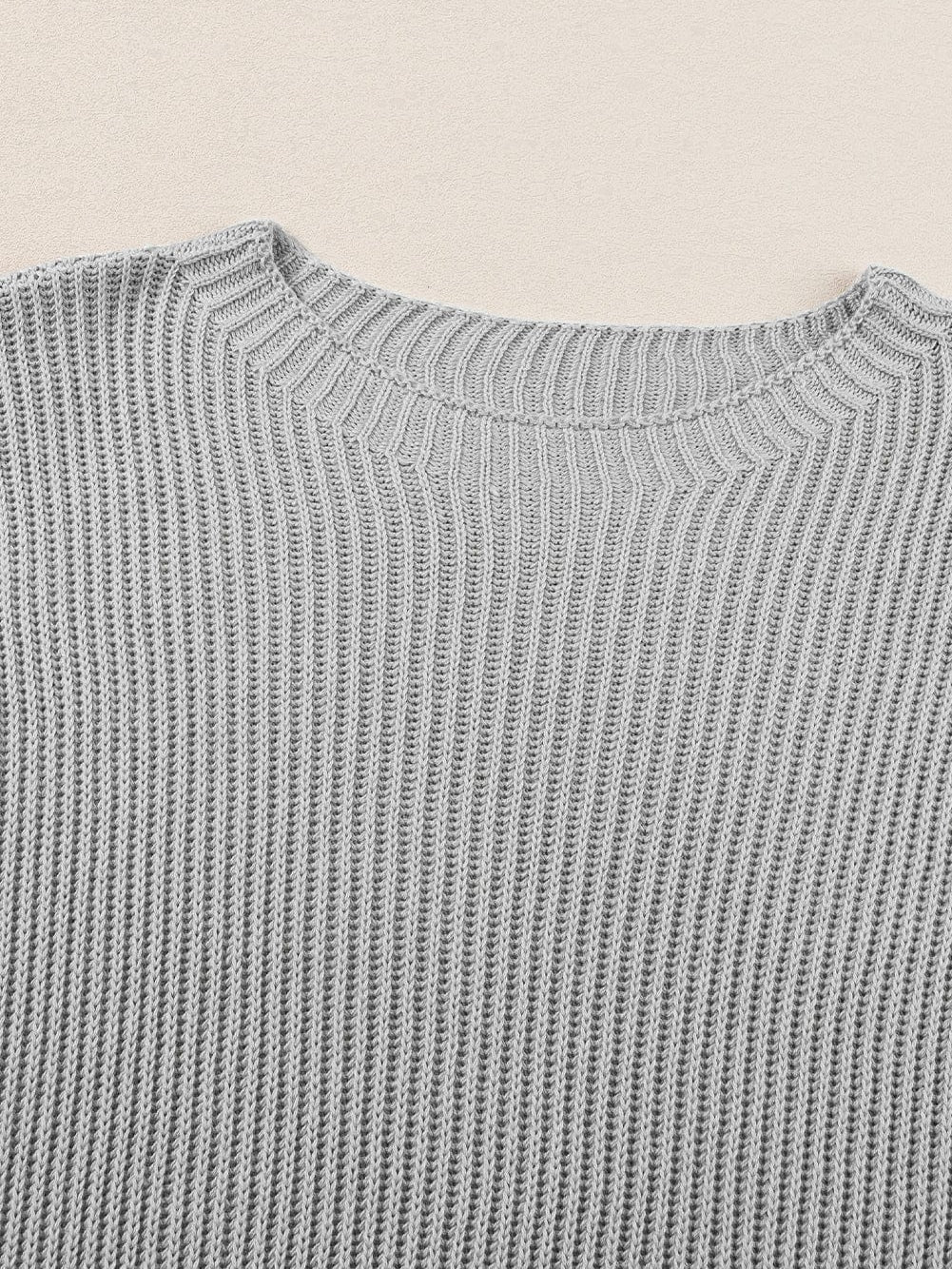 Oversized Gray Round Neck Sweater with Side Slits