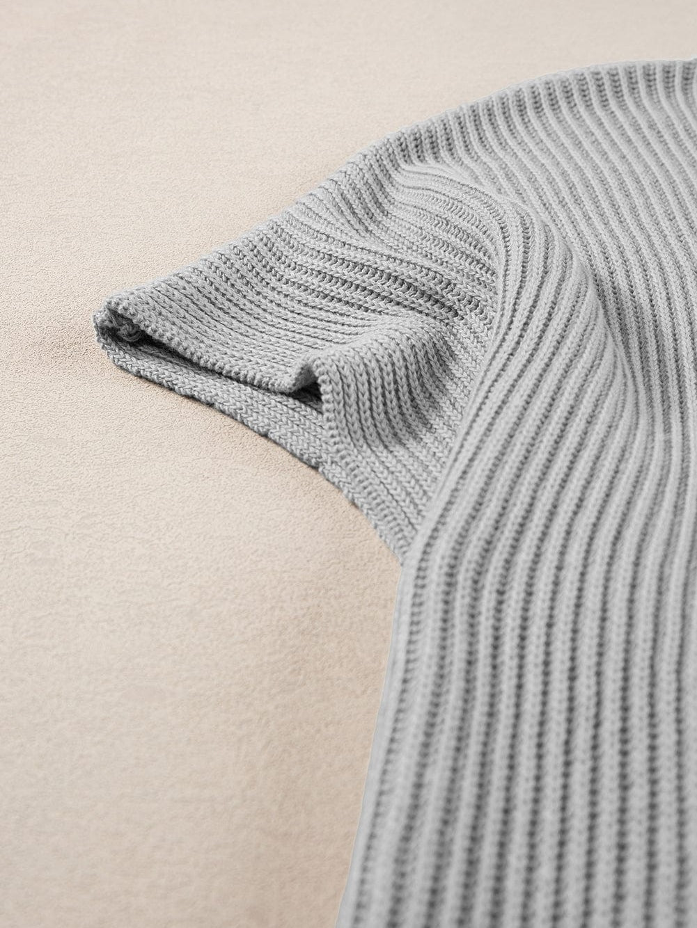 Oversized Gray Round Neck Sweater with Side Slits