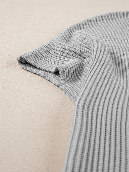 Oversized Gray Round Neck Sweater with Side Slits