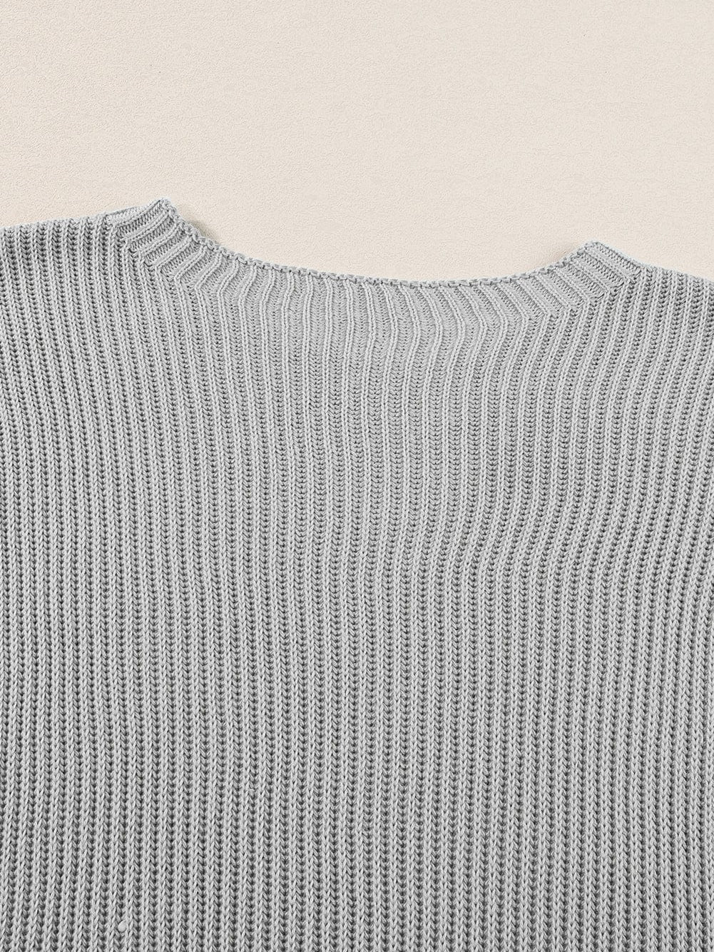Oversized Gray Round Neck Sweater with Side Slits