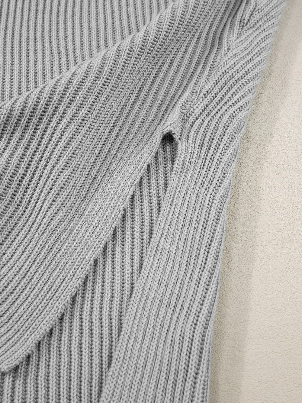 Oversized Gray Round Neck Sweater with Side Slits