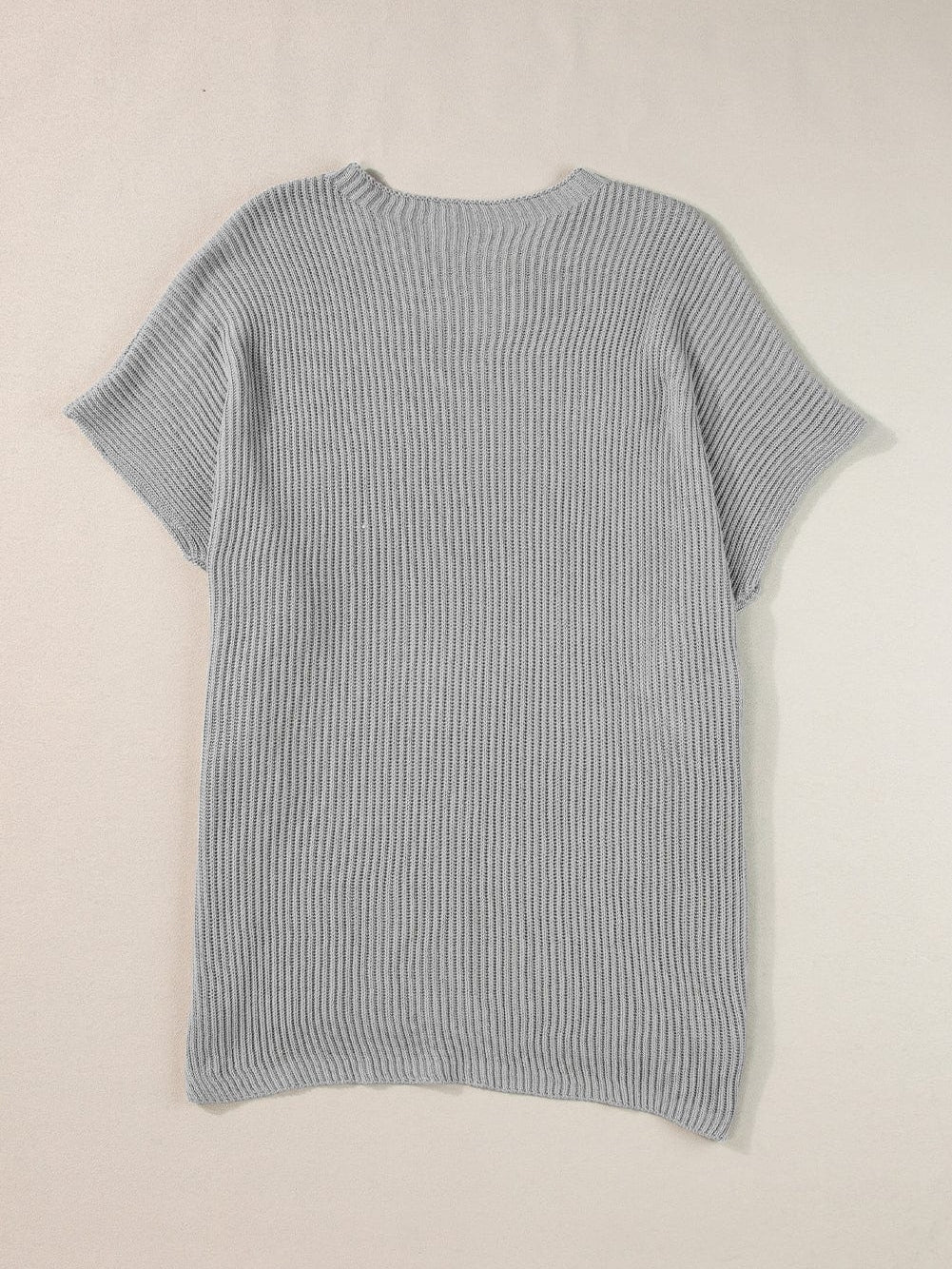 Oversized Gray Round Neck Sweater with Side Slits