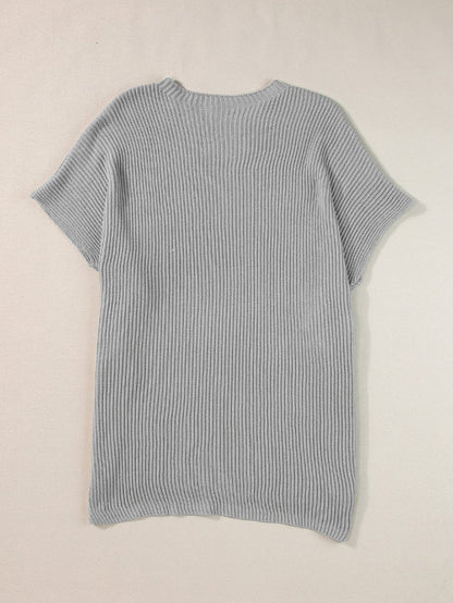 Oversized Gray Round Neck Sweater with Side Slits