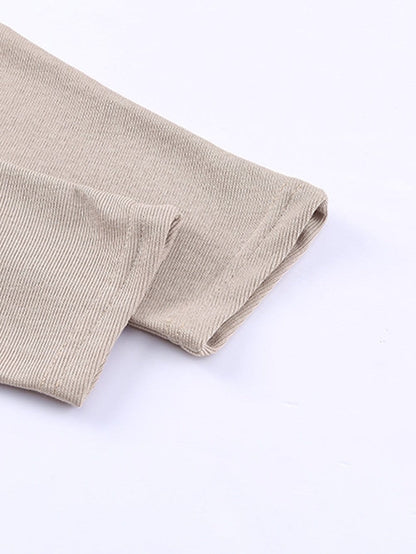 Oversized Khaki Knit Top with Three Quarter Sleeves