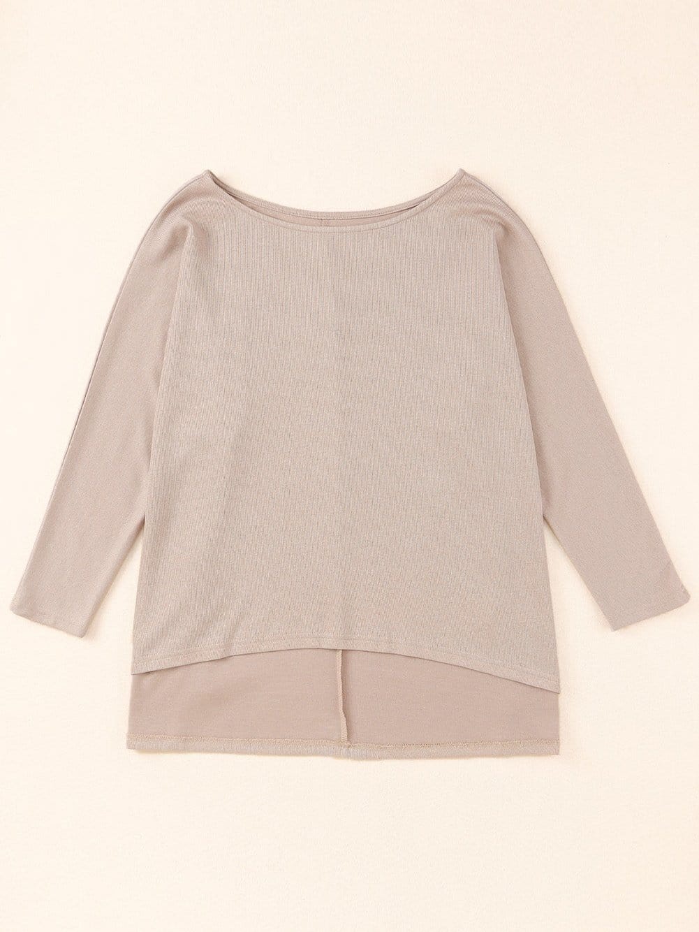 Oversized Khaki Knit Top with Three Quarter Sleeves