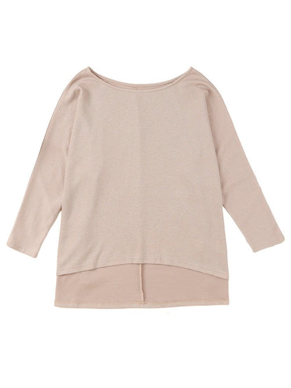Oversized Khaki Knit Top with Three Quarter Sleeves