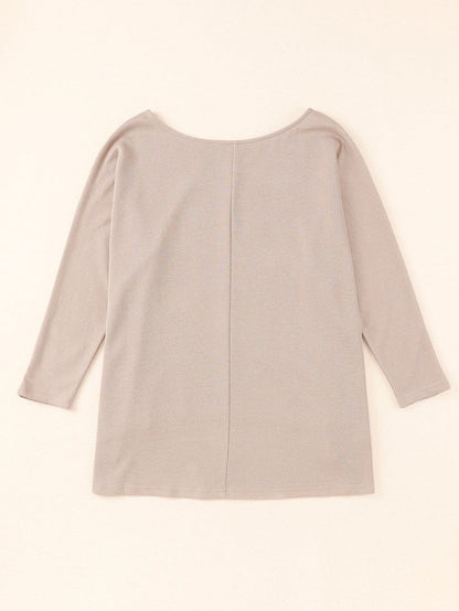 Oversized Khaki Knit Top with Three Quarter Sleeves