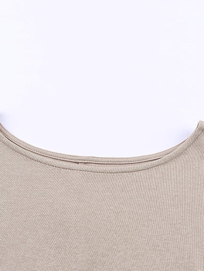 Oversized Khaki Knit Top with Three Quarter Sleeves