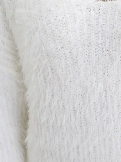 Women's Pullover Sweater Jumper Crew Neck Fuzzy Knit Cotton Blend Glitter Oversized Fall Winter Regular Daily Weekend Casual Long Sleeve Solid Color White Pink S M L