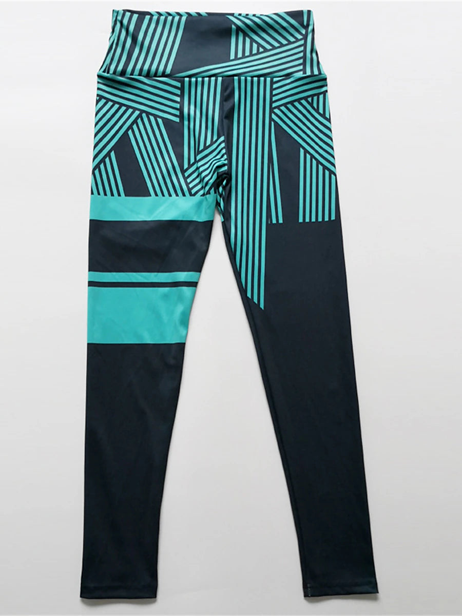 Women's Leggings Polyester Stripe Robin's Egg Blue White Active High Waist Ankle-Length Outdoor Yoga Fall Winter