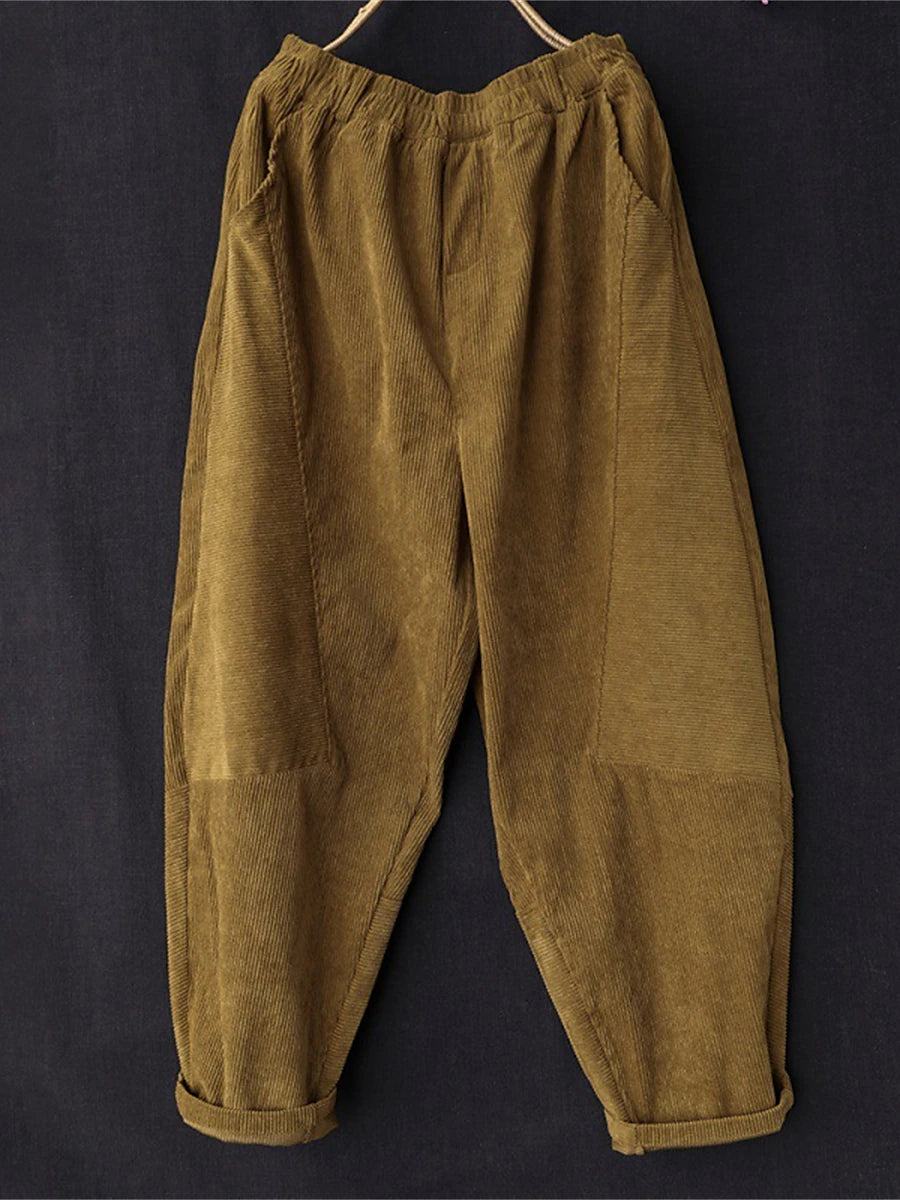 Women's Pants Trousers Corduroy Plain Black Pink Fashion High Waist Full Length Street Daily Fall Winter