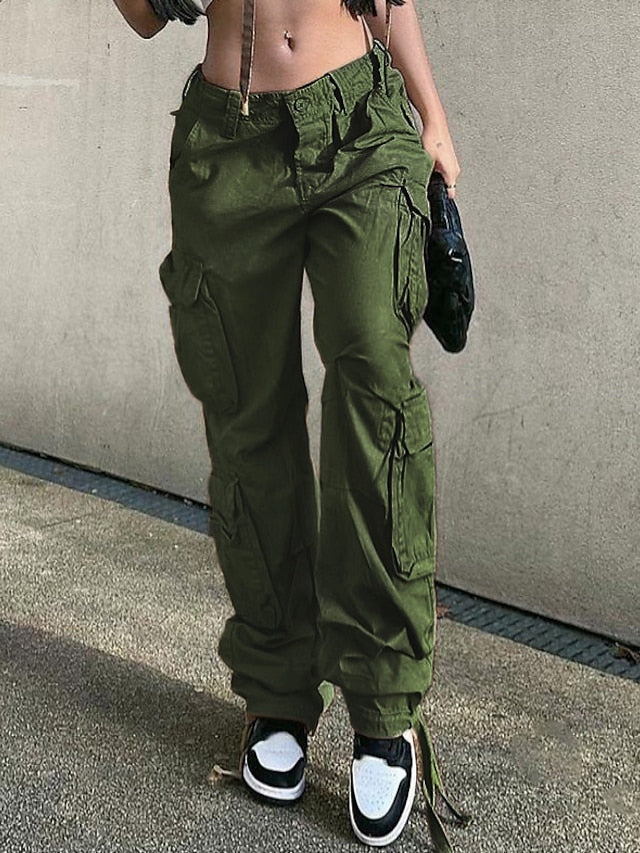 Women's Cargo Pants Normal Cotton Blend Plain Maillard Black Green Fashion Mid Waist Full Length Office Autumn / Fall