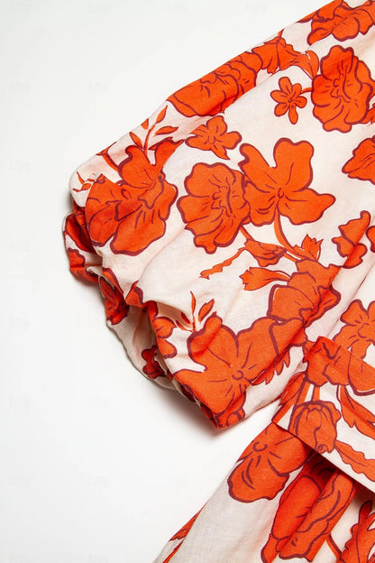 Floral Diagonal Neck Maxi Dress