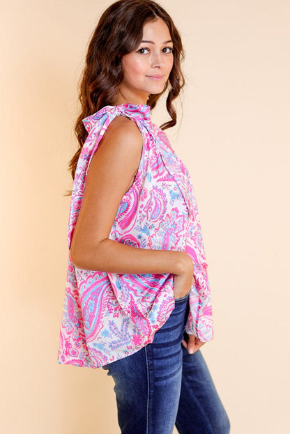 Paisley Knot Detail One Shoulder Tank Top in Multicolour