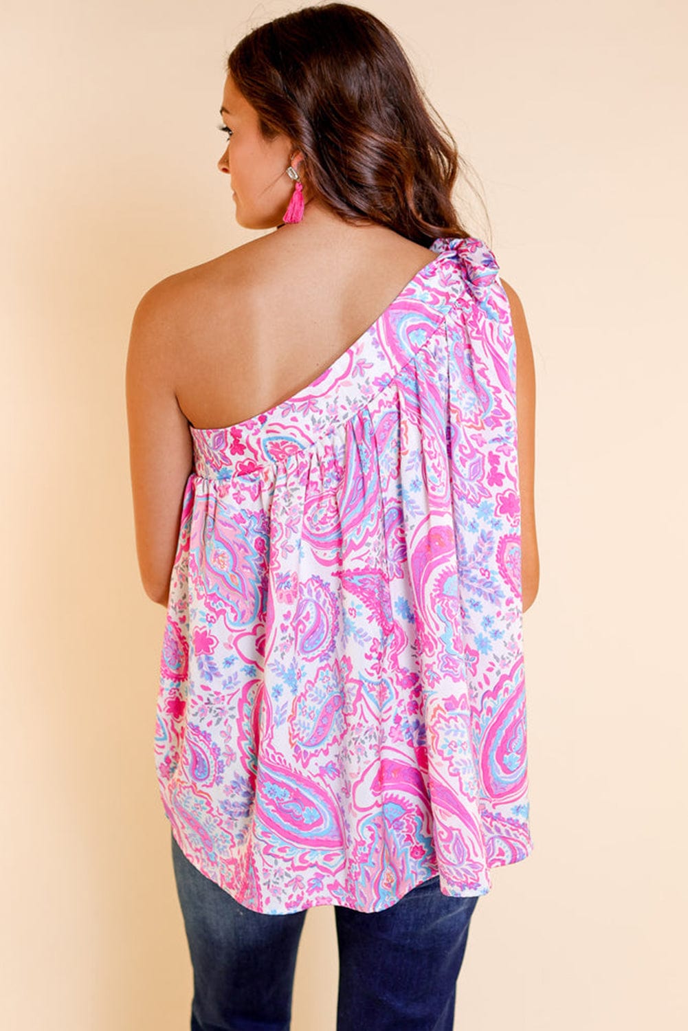 Paisley Knot Detail One Shoulder Tank Top in Multicolour