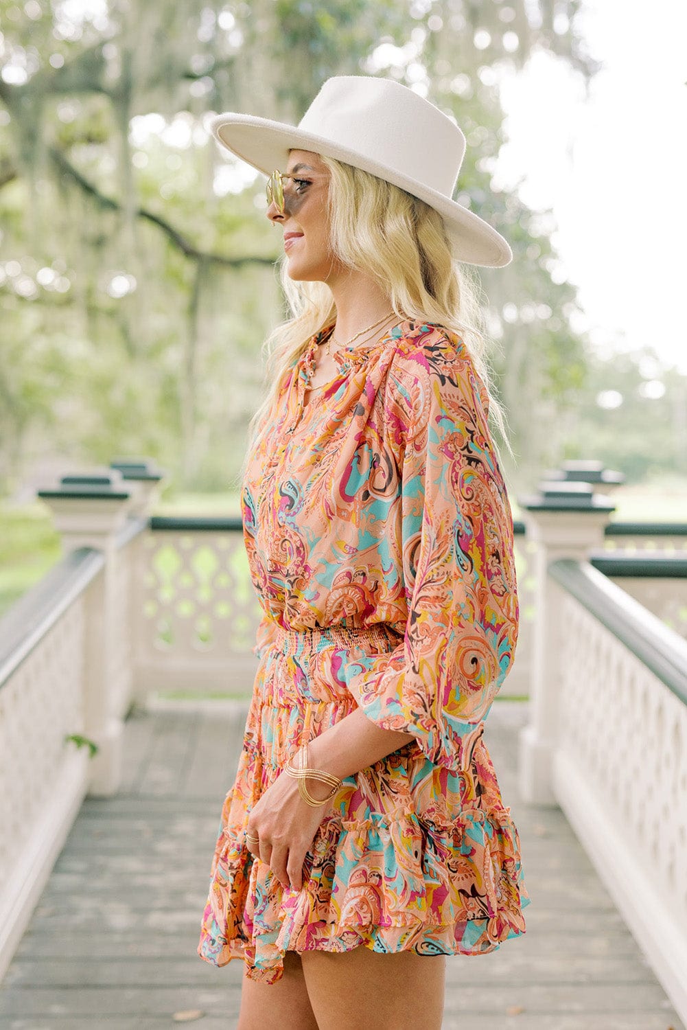 Paisley Print Frilled Mini Dress with Bohemian Flair