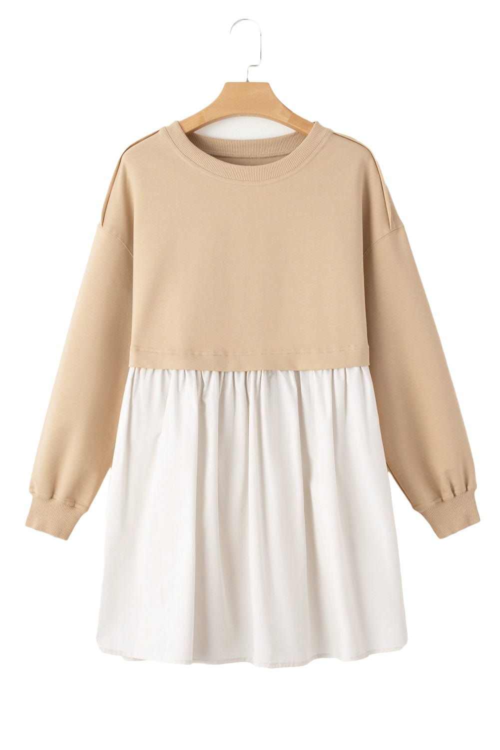 Pale Khaki Contrast Poplin Mini Dress with Ruffle Details