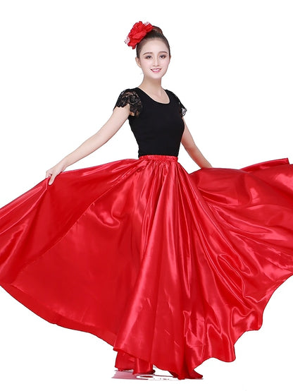 Flamenco Dress Spain Latin Ballroom Dance Skirts Gore Women's Performance Natural Matte Satin - LuckyFash™