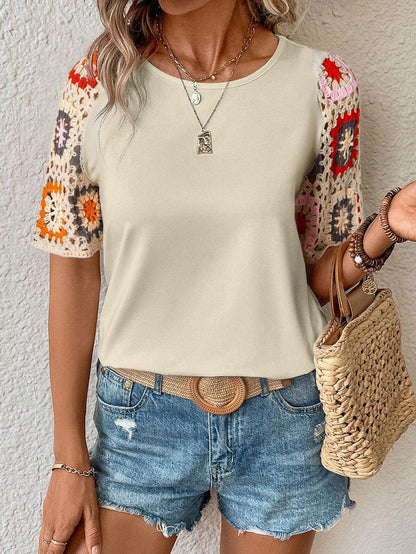 Parchment Crochet Floral Sleeve Blouse