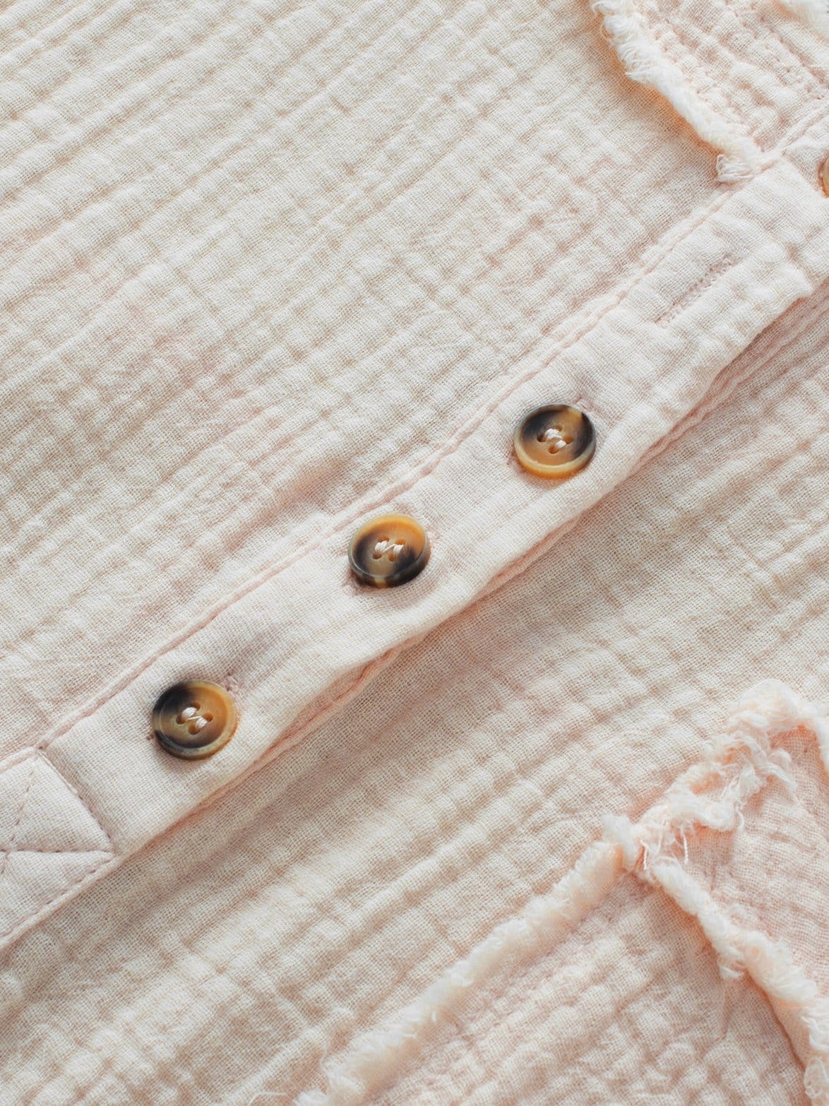 Parchment Textured Button-Up Short Sleeve Top with Raw Edge Hem