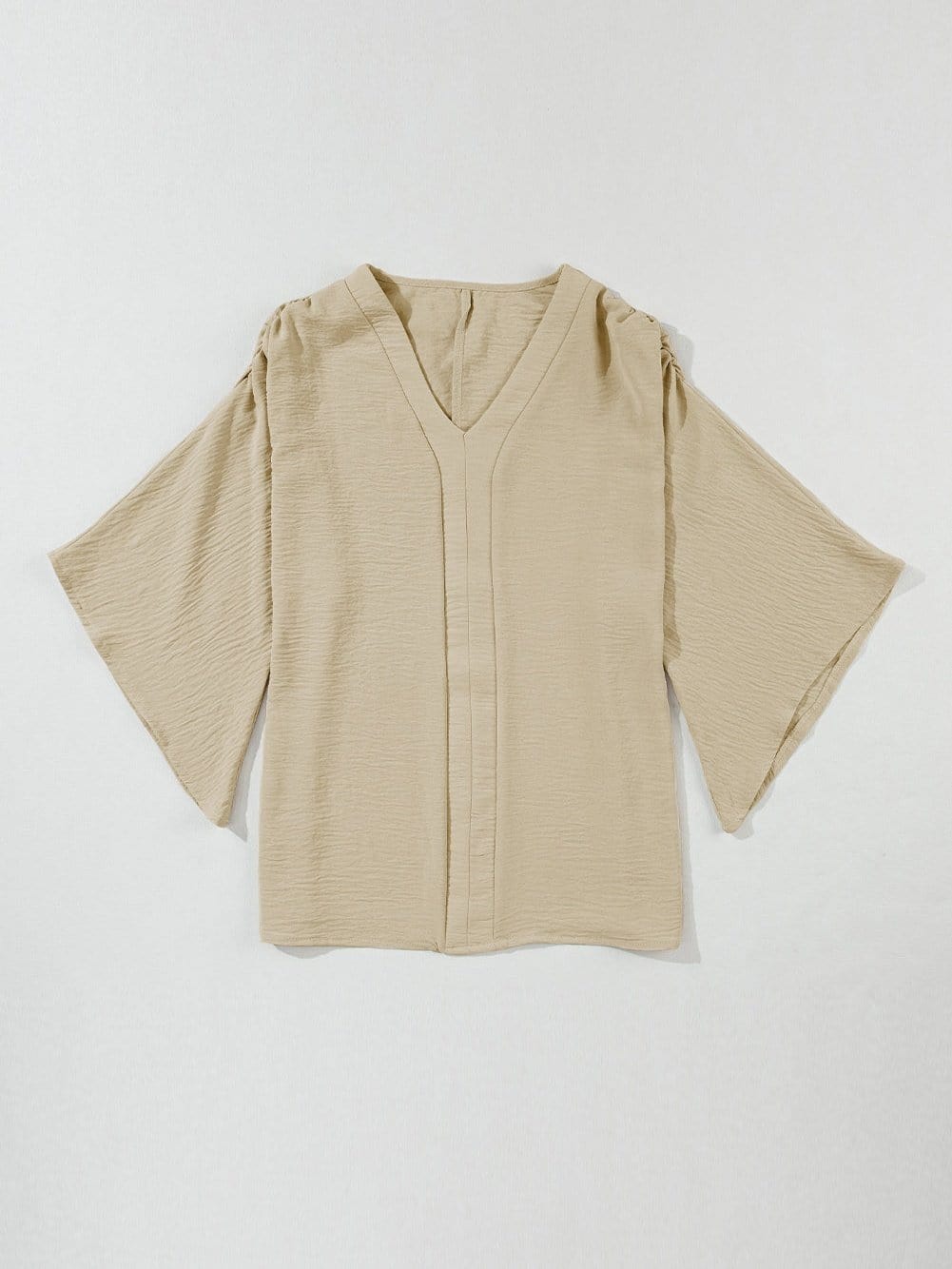 Parchment V Neck Crinkled Blouse with Wide Sleeves