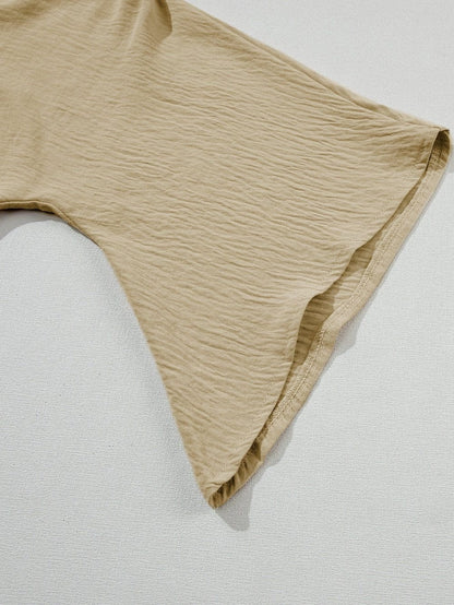 Parchment V Neck Crinkled Blouse with Wide Sleeves