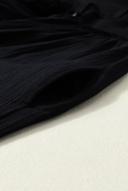 Patchwork Black Crinkle Puff Sleeve Mini Dress