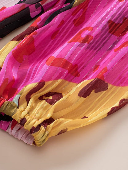 Patchwork Rose Leopard Print Pleated Top