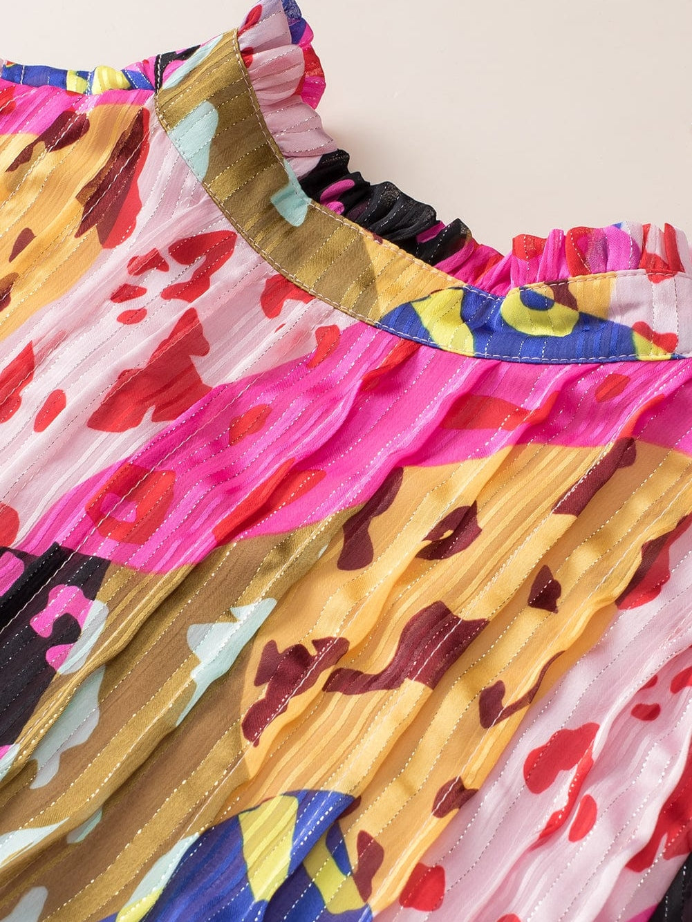 Patchwork Rose Leopard Print Pleated Top