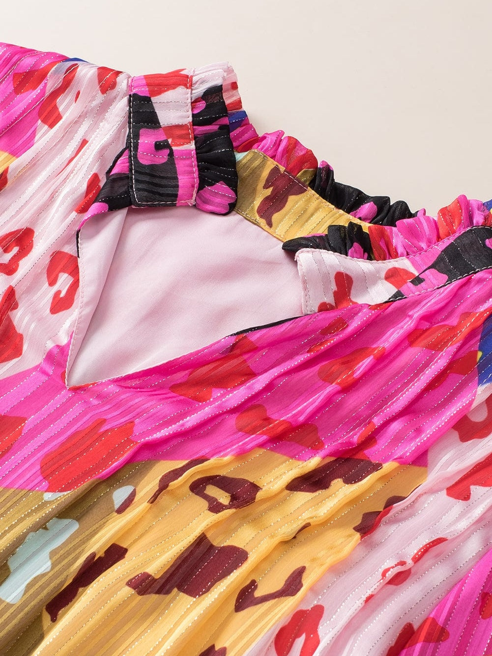 Patchwork Rose Leopard Print Pleated Top