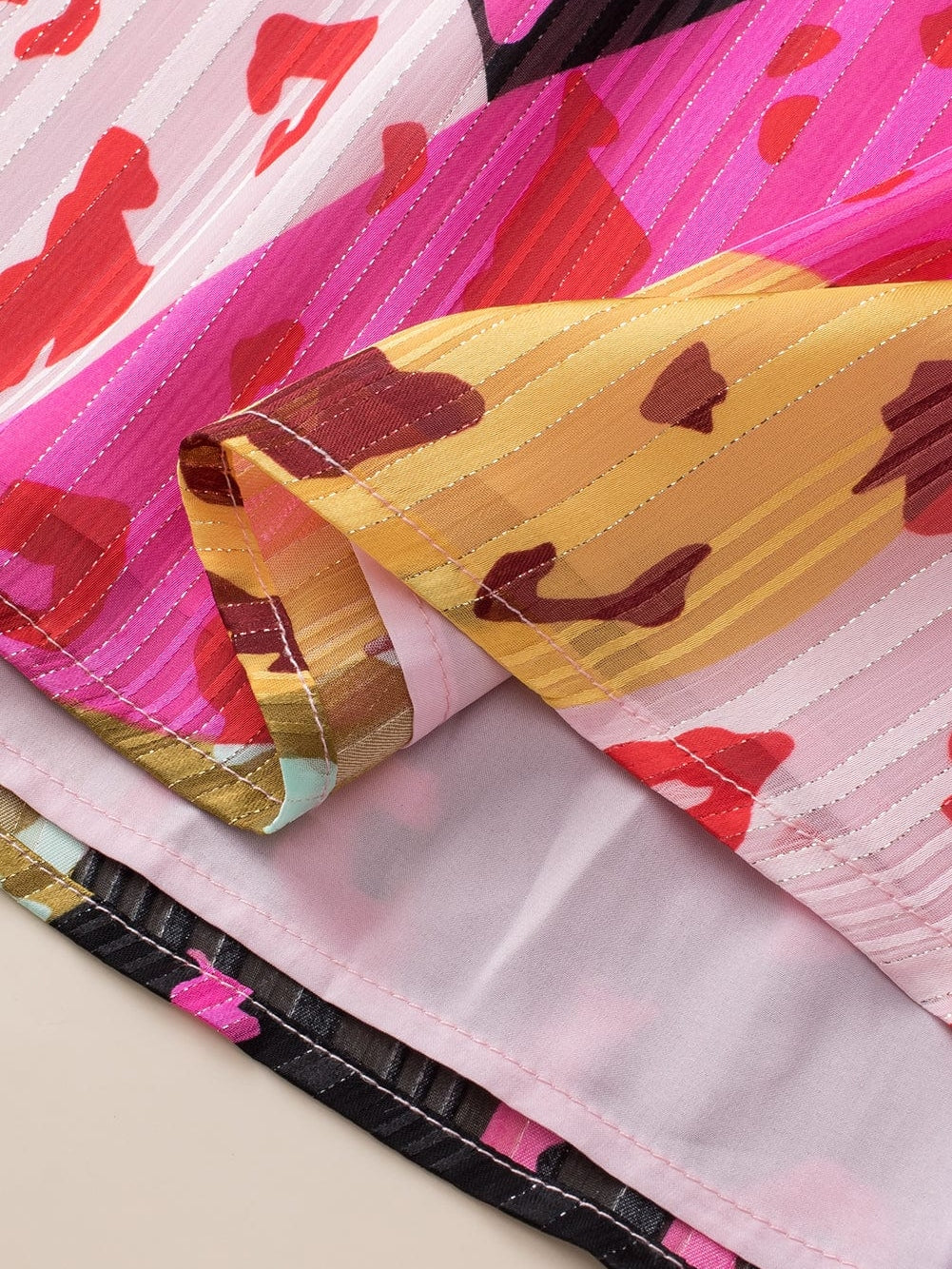 Patchwork Rose Leopard Print Pleated Top