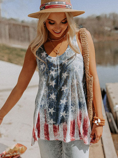 Patriotic Flag Print Racerback Tank Top