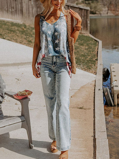 Patriotic Flag Print Racerback Tank Top