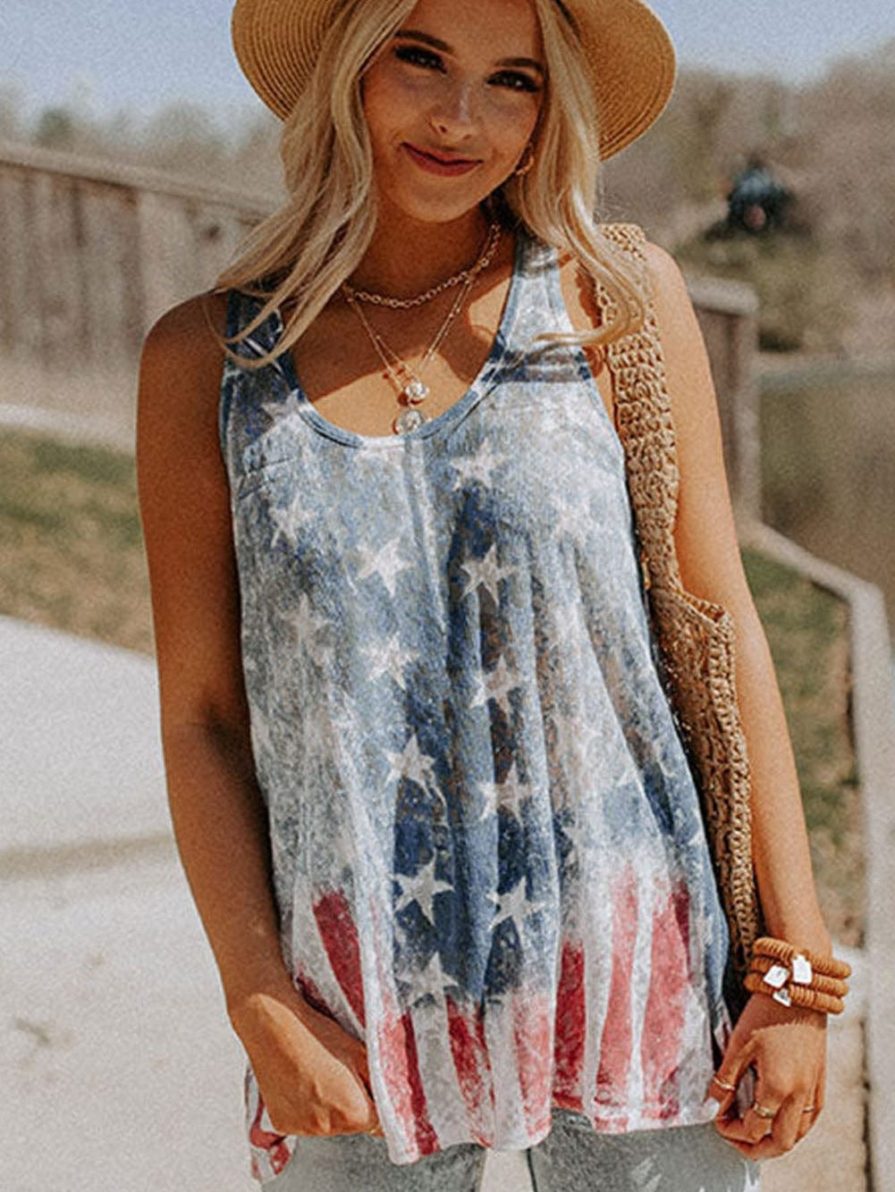 Patriotic Flag Print Racerback Tank Top