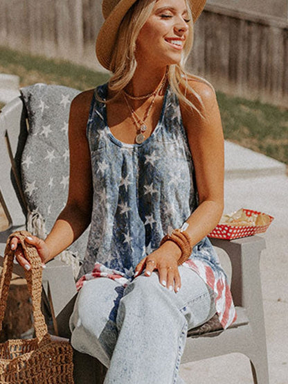 Patriotic Flag Print Racerback Tank Top