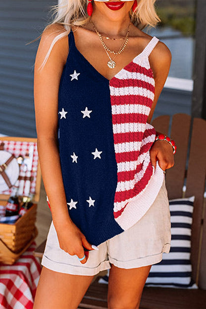 Patriotic Red Striped Star Tank Top