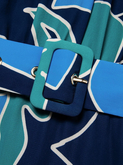 Floral Ruffle Chiffon Maxi Dress(Belt Included）