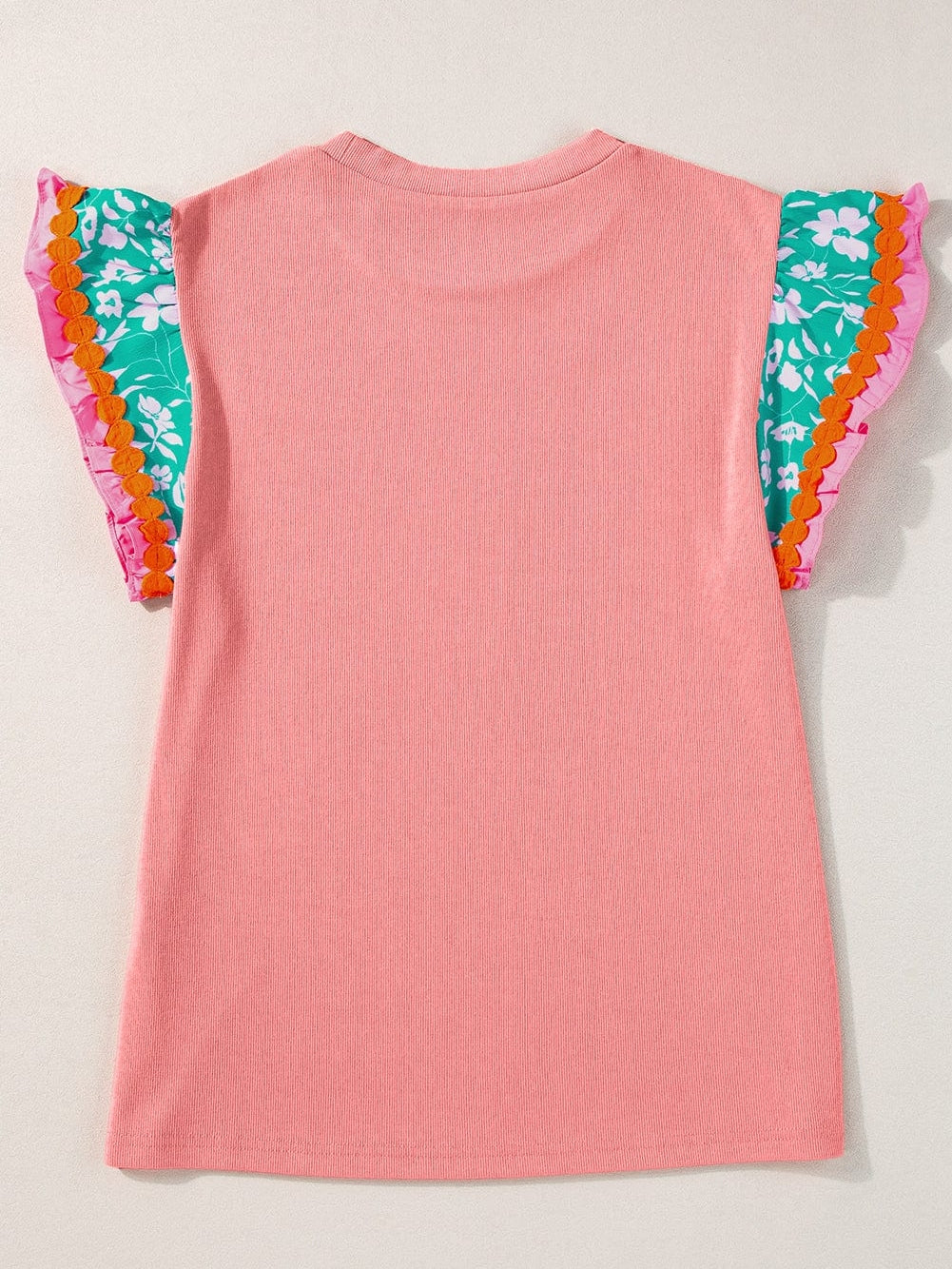 Peach Blossom Floral Ruffle Sleeve Blouse