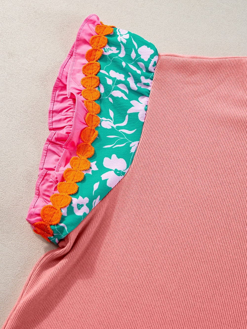 Peach Blossom Floral Ruffle Sleeve Blouse