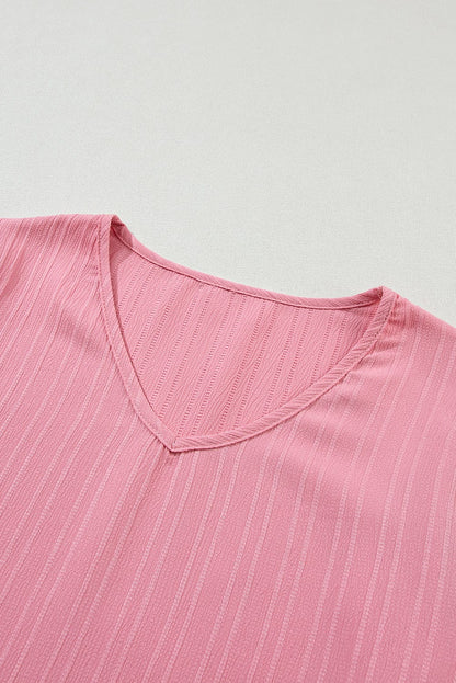 Peach Blossom Textured V Neck Ruffle Sleeve Top