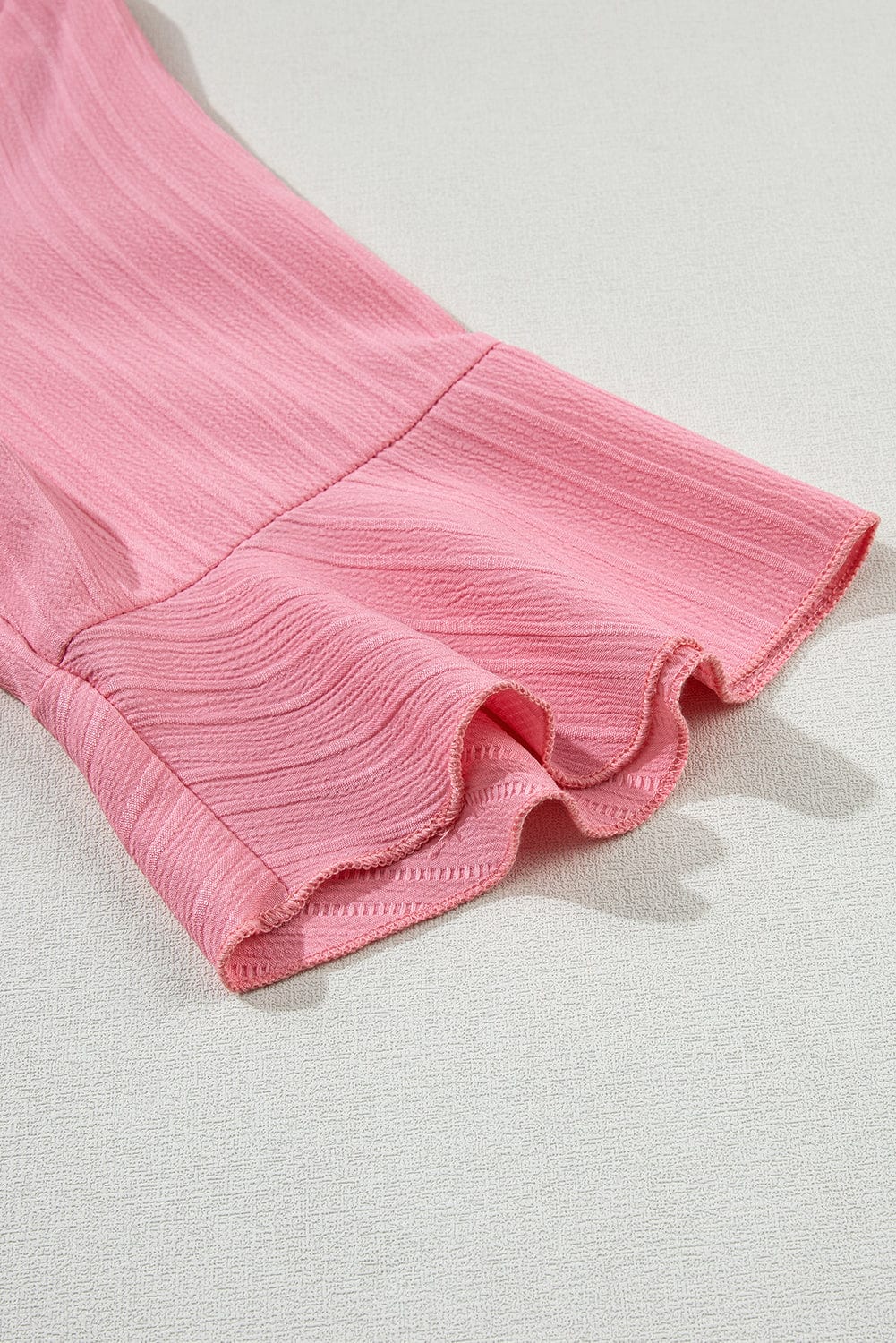 Peach Blossom Textured V Neck Ruffle Sleeve Top