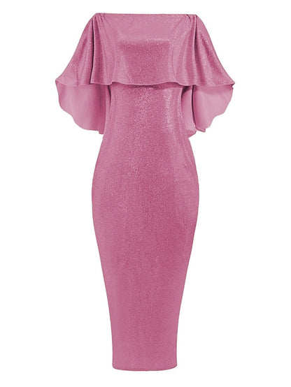 Women's Dress - Formal Party Dress Cocktail Dress Long Dress Maxi Dress Silver Black Champagne Half Sleeve Pure Color Cold Shoulder Winter Fall Spring Off Shoulder Mature Evening Party Wedding