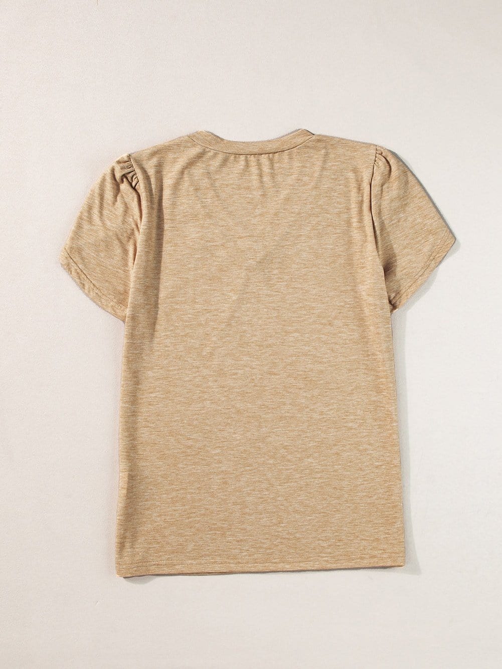 Petal Sleeve V Neck Pale Khaki Casual T Shirt