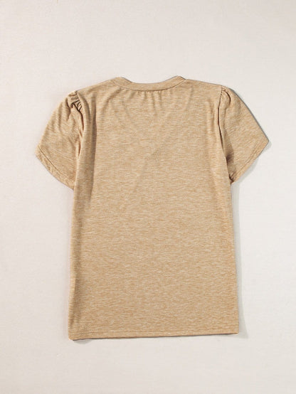 Petal Sleeve V Neck Pale Khaki Casual T Shirt
